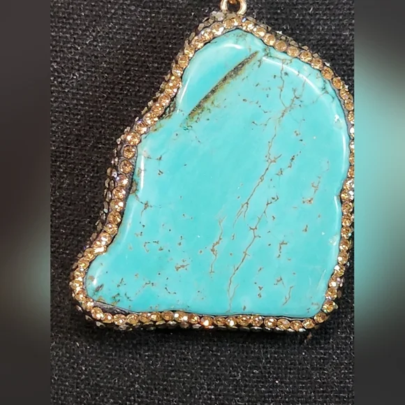 Cowgirl Tuff Blue and Cream Necklace with Turquoise Pendant - Picture 2 of 5